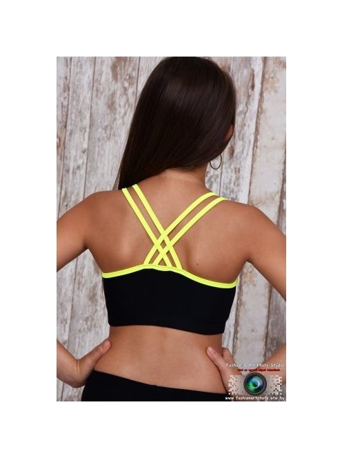 Cross straps crop top black with neon yellow straps