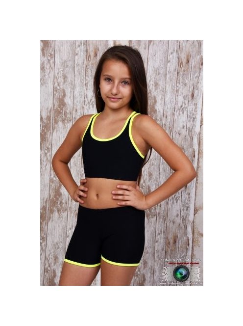 Cross straps crop top black with neon yellow straps