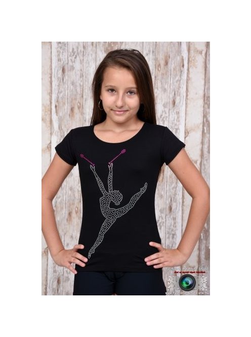 T-shirt with rhinestones black (Split w/ pink clubs)