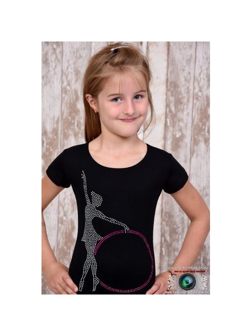 T-shirt with rhinestones black (Standing w/ pink hoop)