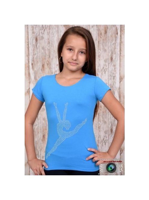 T-shirt with rhinestones turquoise blue (Split)