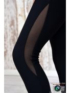 Long leggings high waist tulle insert black